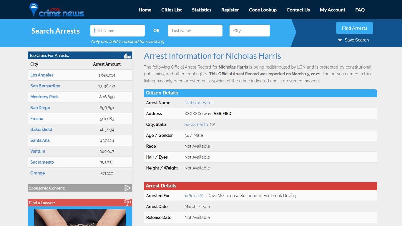 Arrest Information for Nicholas Harris - Local Crime News